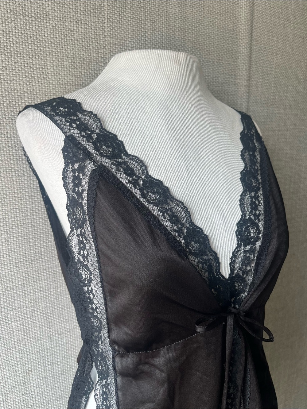 Sheer Lace Trim Black Chemise Nightgown